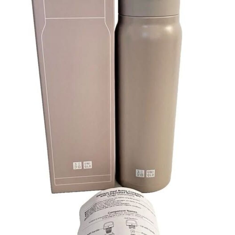 Uniqlo Beige Stainless Steel Water Bottle 16oz – Carbonated Drink Safe Vent Lid - Picture 11 of 16